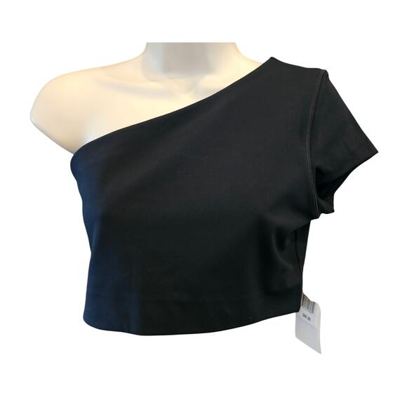 NWT L-Space one shoulder sz XL black minimalist basic crop top gym active NEW - Picture 2 of 8